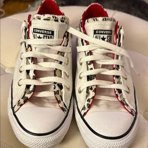 Converse White and Black Leopard Print Sneakers